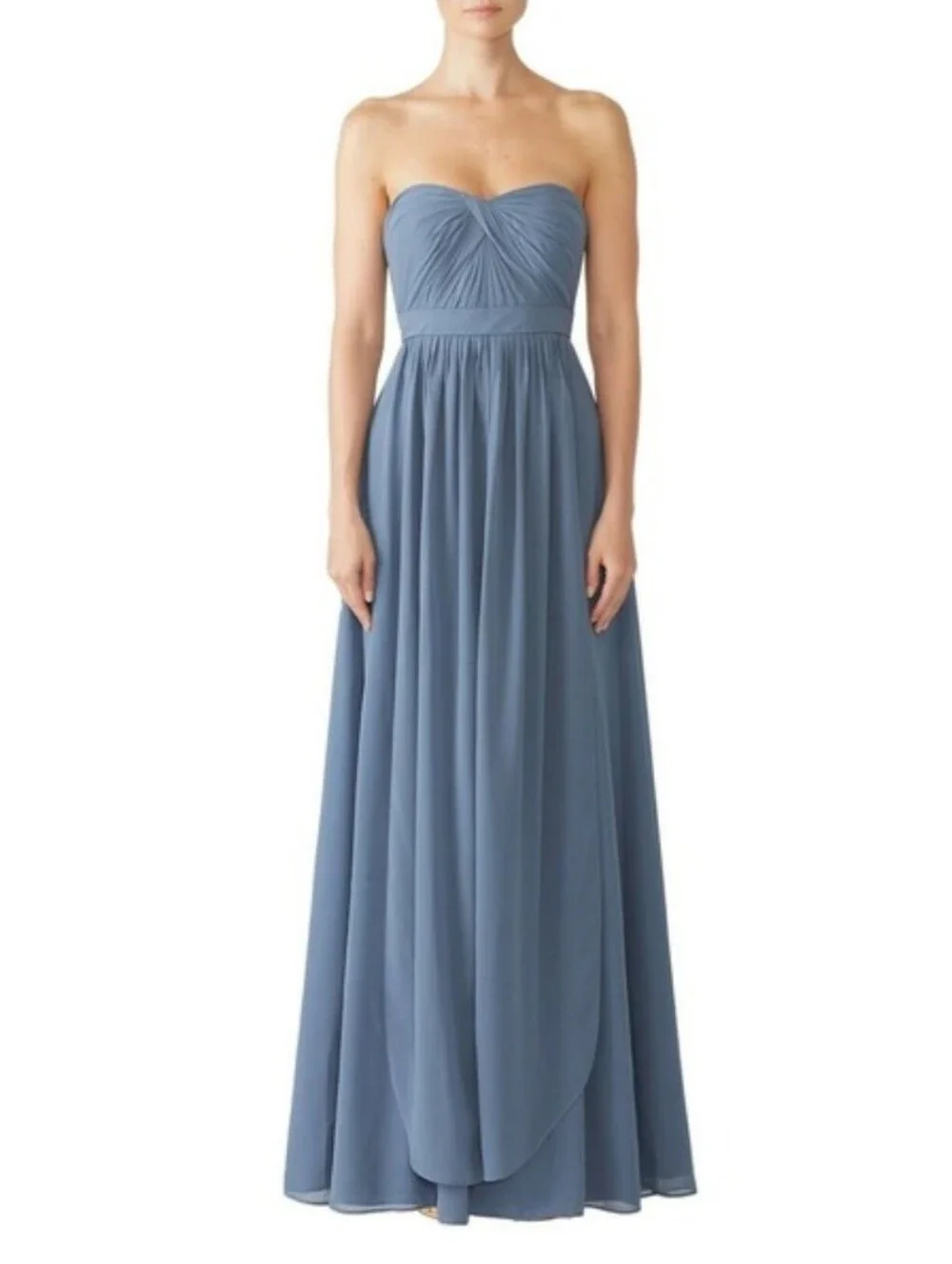 Jenny Yoo Dress‎ Strapless Convertible Dusty Blue Chiffon Maxi